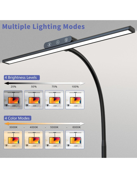 Lámpara de Escritorio LED KableRika 43.2cm Regulable Negra