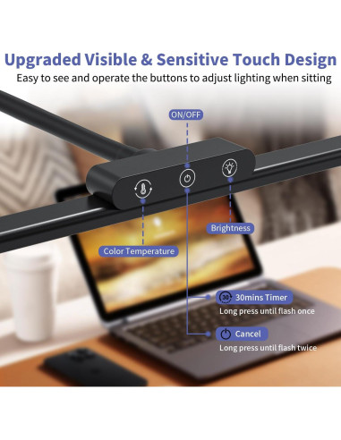 Lámpara de Escritorio LED KableRika 43.2cm Regulable Negra