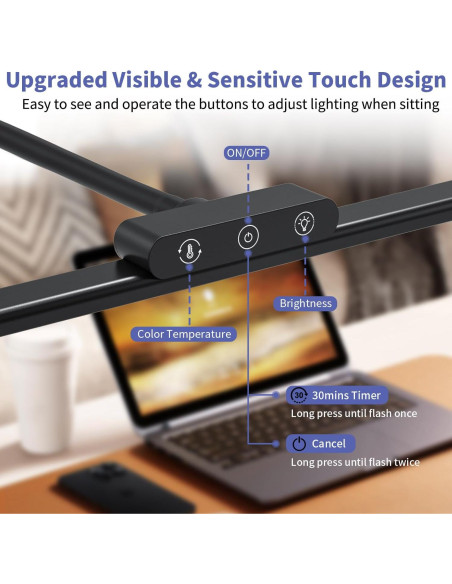 Lámpara de Escritorio LED KableRika 43.2cm Regulable Negra