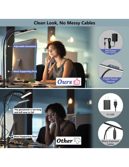 Lámpara de Escritorio LED KableRika 43.2cm Regulable Negra