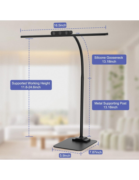 Lámpara de Escritorio LED KableRika 43.2cm Regulable Negra