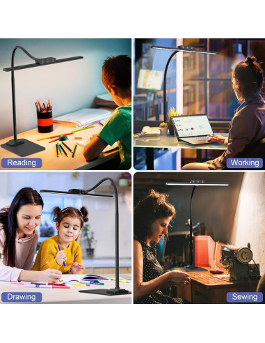 Lámpara de Escritorio LED KableRika 43.2cm Regulable Negra