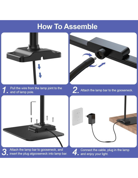 Lámpara de Escritorio LED KableRika 43.2cm Regulable Negra