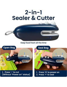 Mini Sello de Bolsas Lipaux 2 en 1 Recargable USB-C Azul 2