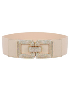 Cinturón Elástico Vintage para Mujeres Ajustable Beige 27-35"