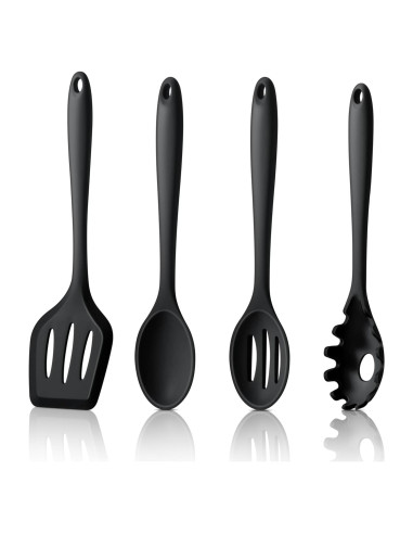 Juego de Utensilios de Cocina LIANYU 4 Piezas Silicona Negro