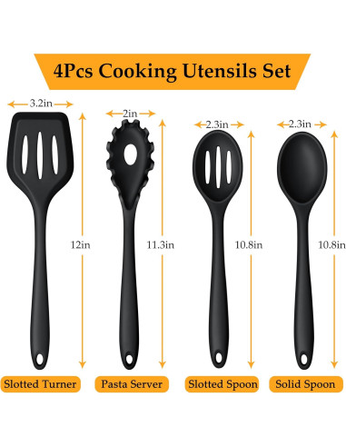 Juego de Utensilios de Cocina LIANYU 4 Piezas Silicona Negro