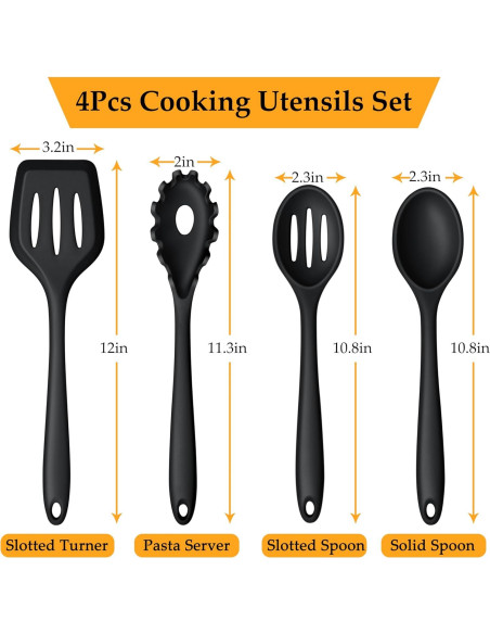 Juego de Utensilios de Cocina LIANYU 4 Piezas Silicona Negro