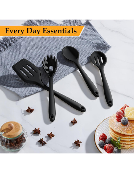 Juego de Utensilios de Cocina LIANYU 4 Piezas Silicona Negro