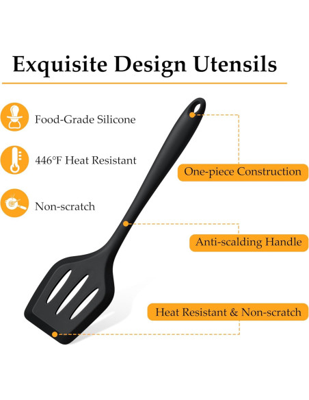 Juego de Utensilios de Cocina LIANYU 4 Piezas Silicona Negro