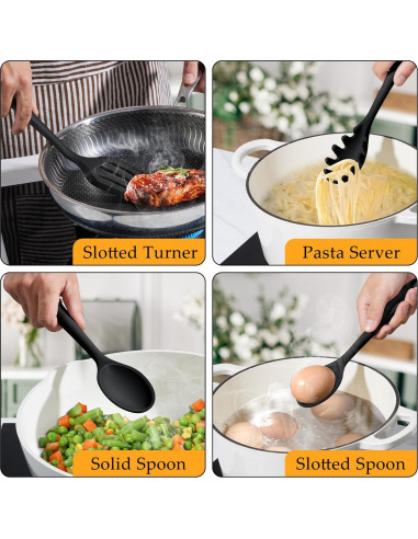 Juego de Utensilios de Cocina LIANYU 4 Piezas Silicona Negro