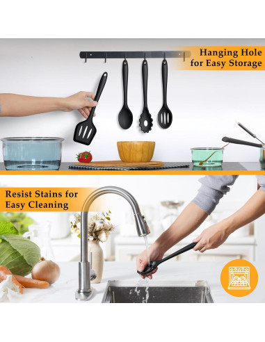 Juego de Utensilios de Cocina LIANYU 4 Piezas Silicona Negro