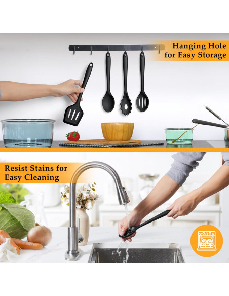 Juego de Utensilios de Cocina LIANYU 4 Piezas Silicona Negro