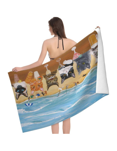 Toalla de Playa Microfibra COMFAR Gato 76x152 cm Secado Rápido