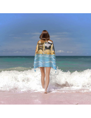 Toalla de Playa Microfibra COMFAR Gato 76x152 cm Secado Rápido