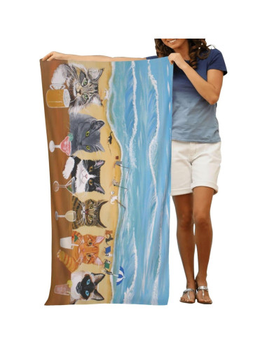 Toalla de Playa Microfibra COMFAR Gato 76x152 cm Secado Rápido