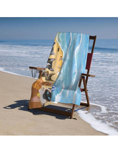 Toalla de Playa Microfibra COMFAR Gato 76x152 cm Secado Rápido