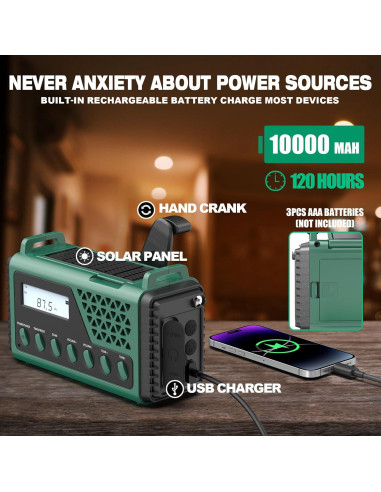 Radio Meteorológica de Emergencia DexScout 10000mAh Verde