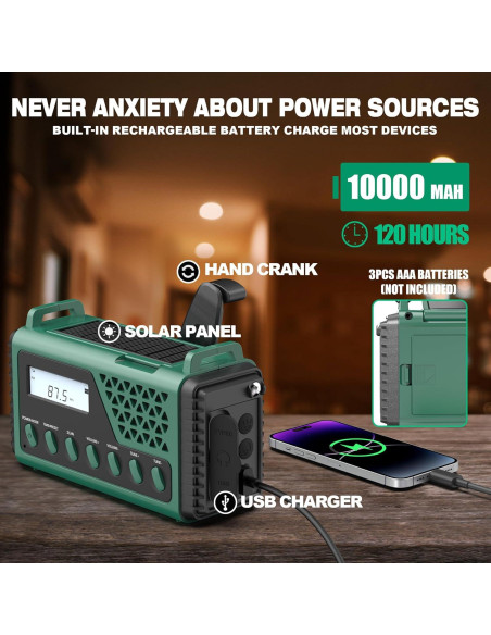 Radio Meteorológica de Emergencia DexScout 10000mAh Verde