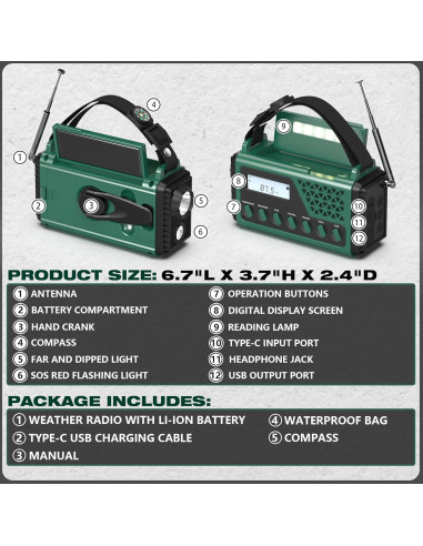 Radio Meteorológica de Emergencia DexScout 10000mAh Verde