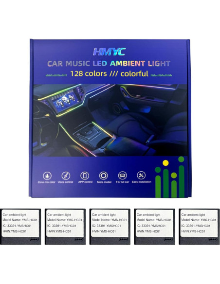 Luces LED Ambientales para Auto HMYC YMS-HC01, 18 Piezas RGB