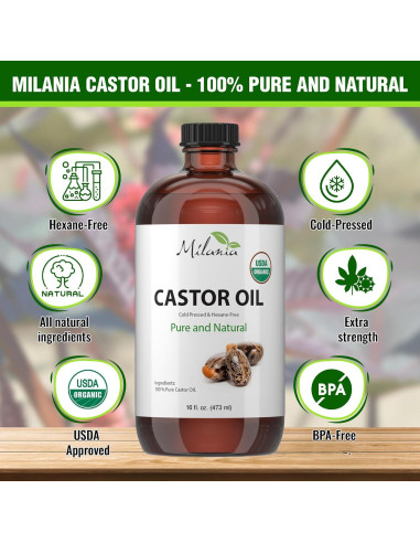 Aceite de Ricino Orgánico Milania 473 ml - Prensado en Frío