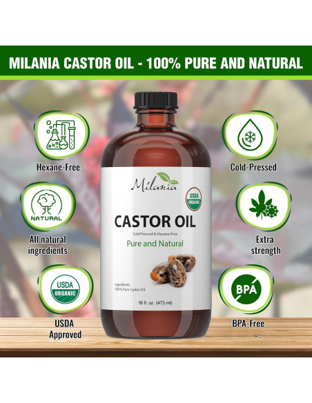 Aceite de Ricino Orgánico Milania 473 ml - Prensado en Frío