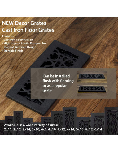 Rejilla de Piso Victoriana Decor Grates AC410-BLK 10 x 25 cm Hierro Fundido