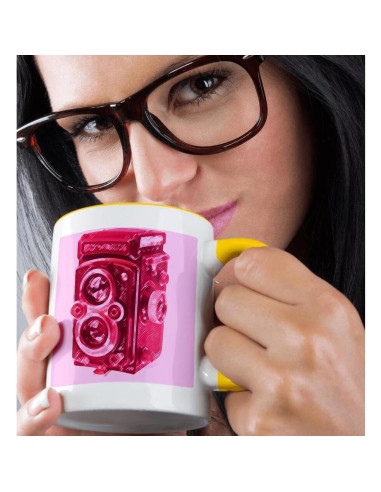 Taza cerámica 3dRose 15 oz cámara vintage marrón rosa