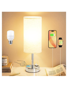 Lámpara de Mesa Táctil Dicoool 35.6cm con Carga USB-C y USB-A