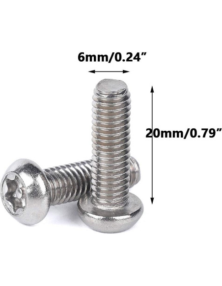 Tornillos de Seguridad Antirrobo Torx Acero Inoxidable M6x20mm 20Pcs