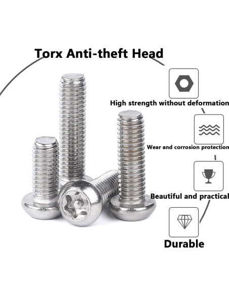 Tornillos de Seguridad Antirrobo Torx Acero Inoxidable M6x20mm 20Pcs
