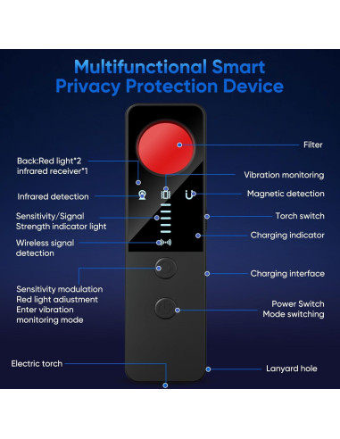 Detector de Cámaras Ocultas DQKK G007-02 - 7 en 1, Negro