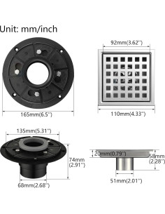 Desagüe de Ducha Cuadrado 10.16 cm YANCASENO Acero Inoxidable 2