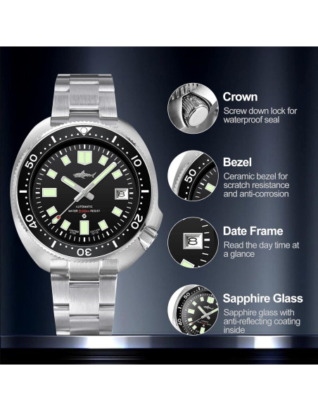 Reloj Automático Heimdallr 44mm Acero Inoxidable Luminiscente