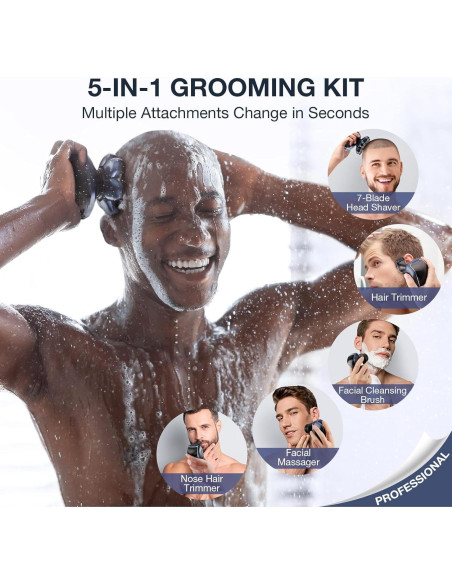 Afeitadora Eléctrica Wyklaus 7D para Cabeza Calva - Kit 5 en 1