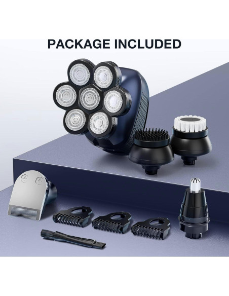 Afeitadora Eléctrica Wyklaus 7D para Cabeza Calva - Kit 5 en 1