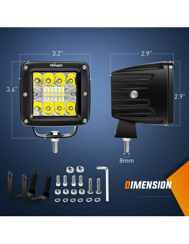 Pods LED Nilight 42W 3" Luz Spot Flood 2Pcs para Off Road