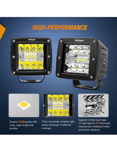 Pods LED Nilight 42W 3" Luz Spot Flood 2Pcs para Off Road