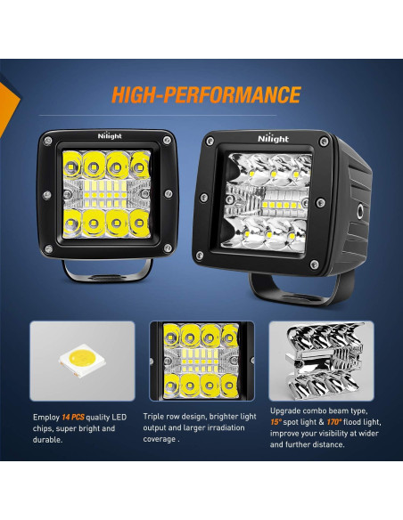 Pods LED Nilight 42W 3" Luz Spot Flood 2Pcs para Off Road