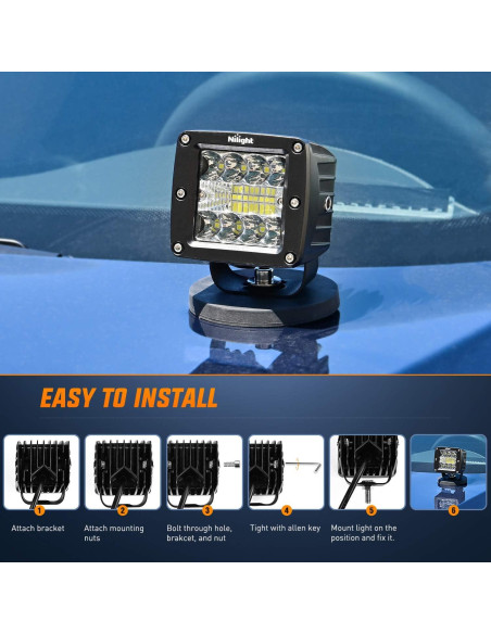 Pods LED Nilight 42W 3" Luz Spot Flood 2Pcs para Off Road