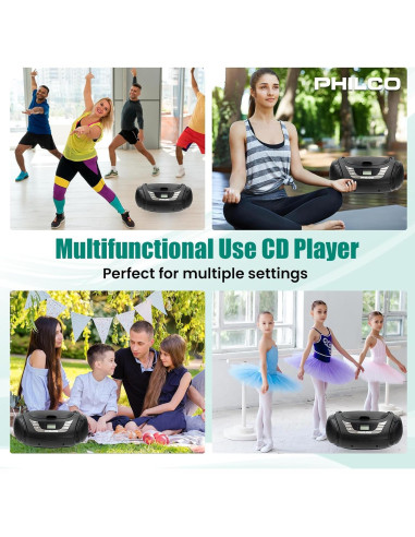 Boombox Bluetooth Portátil Philco con Reproductor de CD y Radio FM