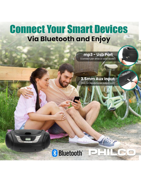 Boombox Bluetooth Portátil Philco con Reproductor de CD y Radio FM