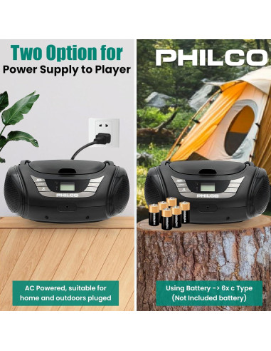 Boombox Bluetooth Portátil Philco con Reproductor de CD y Radio FM