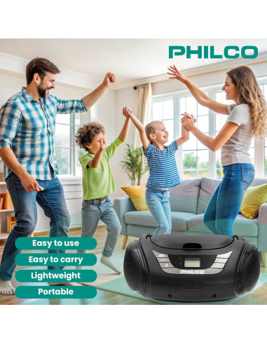 Boombox Bluetooth Portátil Philco con Reproductor de CD y Radio FM