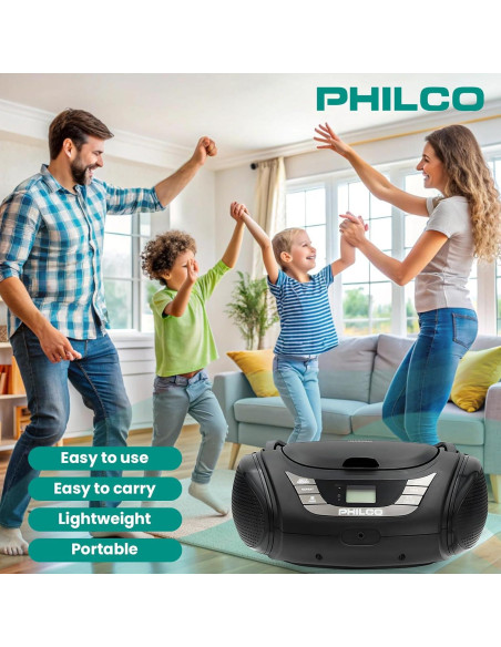 Boombox Bluetooth Portátil Philco con Reproductor de CD y Radio FM