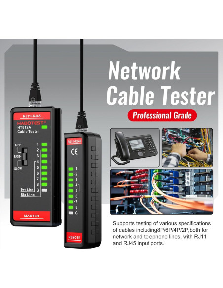 Probador de Cable de Red HABOTEST HT812A RJ45 RJ11 60V
