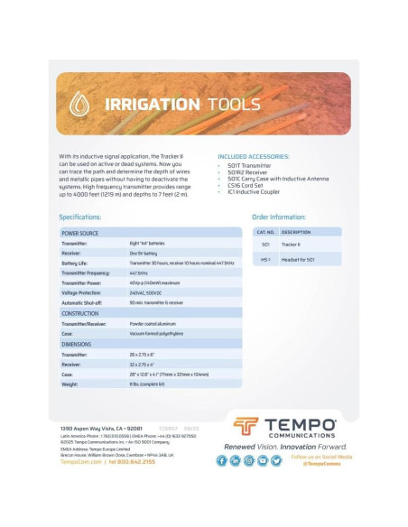 Localizador de Cables Subterráneos Tempo 501 - 2.2 m Profundidad