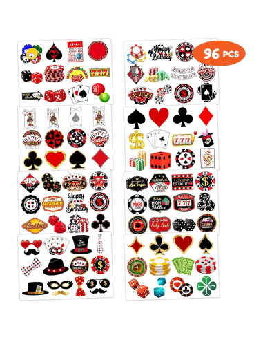 Tatuajes Temporales de Casino Genérico - 8 Hojas, 96 PCS