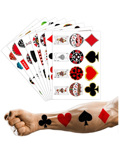Tatuajes Temporales de Casino Genérico - 8 Hojas, 96 PCS